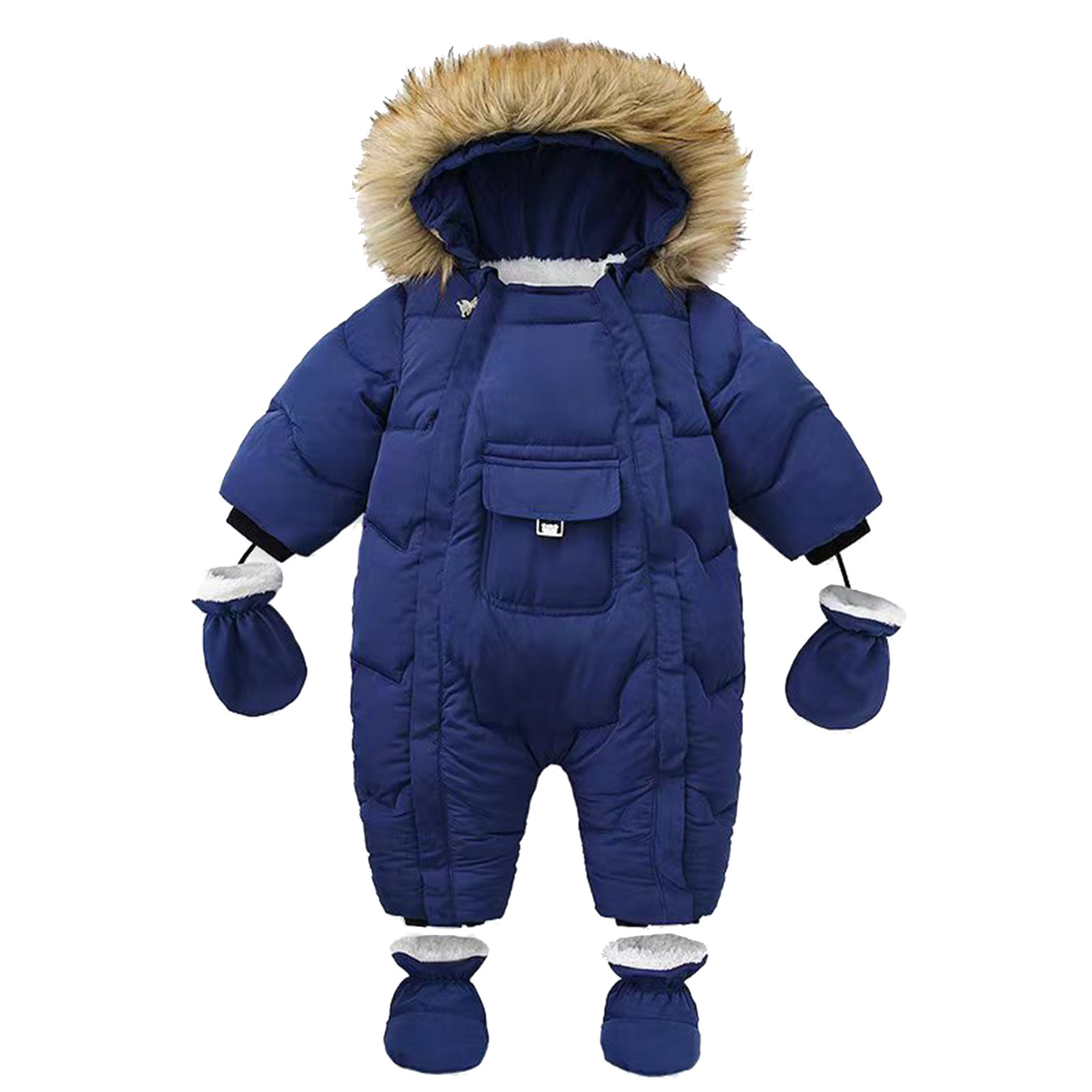 TAIAOJING Baby Snowsuit Winter Hooded Footie Boys Girls Winter Thicken Coat Hooded Pocket Jacket Snowsuit With Gloves Toddler Windproof Warm Jumpsuit Outwear Snow Wear 9-12 Months